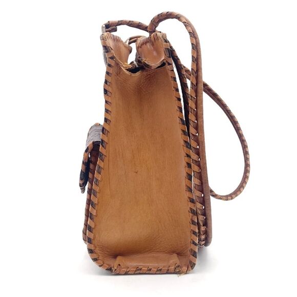 Vintage Tooled Leather Purse Brown Shoulder Bag Western Boho Saddlestitch - Picture 6 of 16
